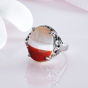 Banded Agate Ring, Silver, Size 5 US, Estate Vintage Jewelry, Retro Jewelry Gift